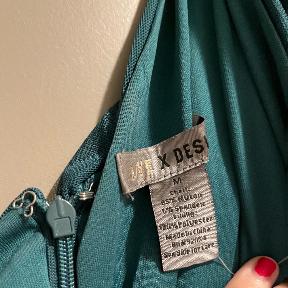 Green Ruched Midi Prom Dress 👗 - Picture 3 of 4